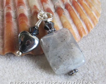 Hematite Labradorite Gemstone Charm Zipper Pull by Cornerstoregoddess