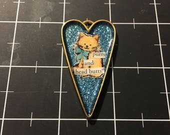 100% Donation Item: Purrs and Head Butts Heart Shaped Cat Pendant, All proceeds go to the current focus charity