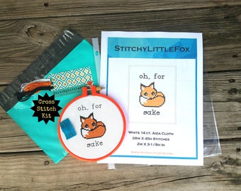 Beginner Cross Stitch Kit, Oh For Fox Sake, Easy Crossstitch Kit, DIY Kit, Needlepoint, Cute Cross Stitch, Modern Cross Stitch, XStitch Kits