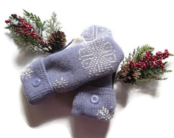 Felted Wool Mittens - Fleece Lined Wool Mittens - Purple Cream Wool Mittens - Recycled Wool Mittens Upcycled Wool Mittens - Repurposed Wool