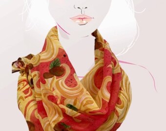 Mama Mia! - hand painted silk scarf spaghetti ans meatballs
