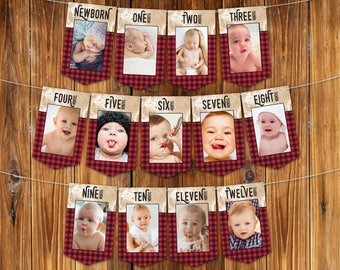 Lumberjack First Year Photo Banner | 12 Month Photo Banner | Lumberjack 1st Birthday, Lumberjack Party | INSTANT Download DIY Printable PDFs