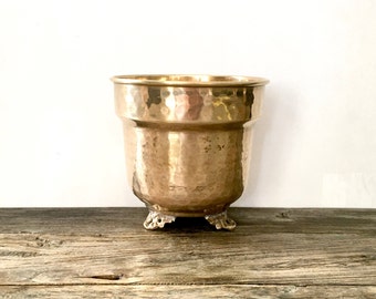 Footed Brass Planter / Made In India / Solid Brass Footed Planter