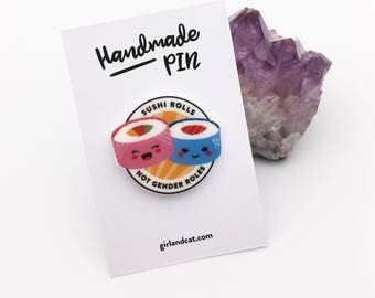 Feminist Pin, Sushi Rolls, Not Gender Roles, Feminism, Pins, Lapel Pin, Handmade, Feminism Pin, Feminist, Secret Santa, Feminist Flair