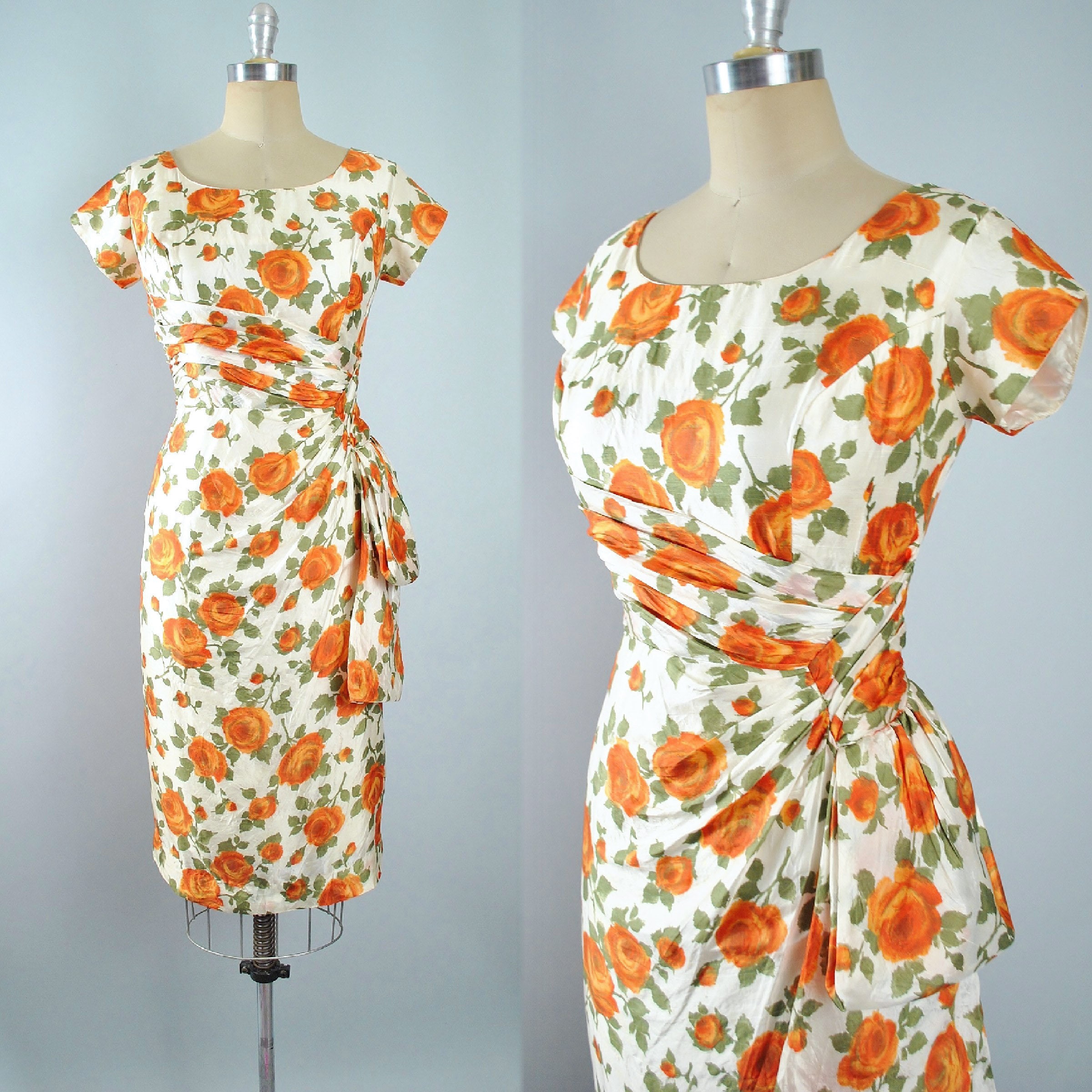 vintage-50s-rose-print-wiggle-dress-1950s-ivory-silk-orange