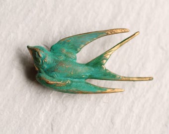 Swallow Bird Brooch... Bird Pin Turquoise Verdigris Vintage