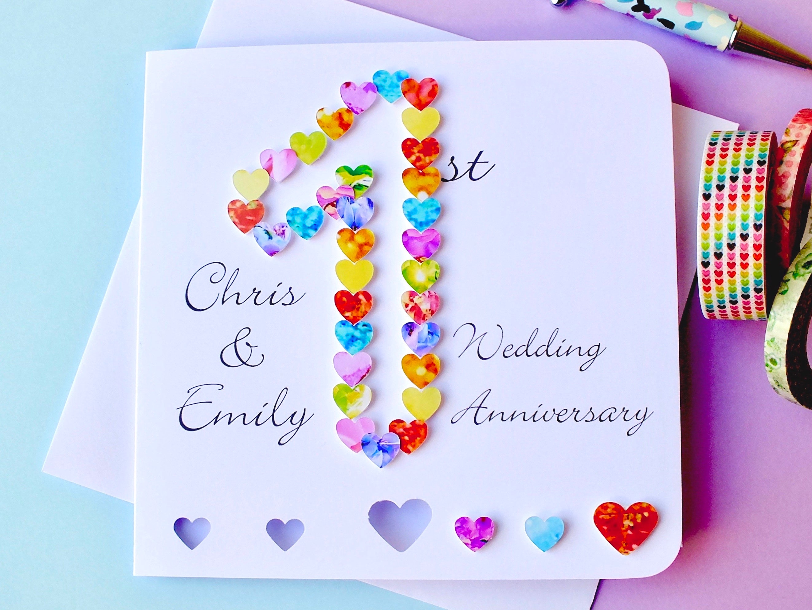 1st Wedding Anniversary Card Handmade Personalised First 8074