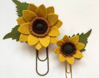 Sunflower Felt Flower Planner Set/ Felt Sunflower Bookmark/ Felt Flower Planner Clips/ Book Accessory