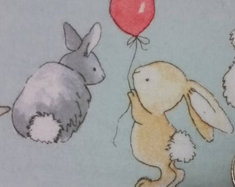Bunny Fun Flannelette Fabric - FQ Playful bunnies Kids Fabric