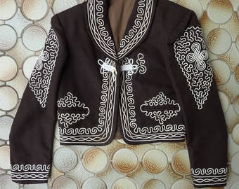 Men's Custom Ivory Mariachi Charro Jacket: Black Embroidered Mexican Wedding Outfit