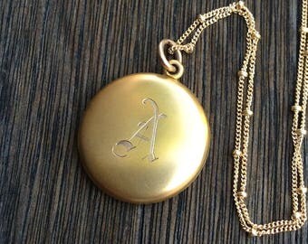 Antique Round Wightman & Hough Locket Necklace, Monogram Initial A