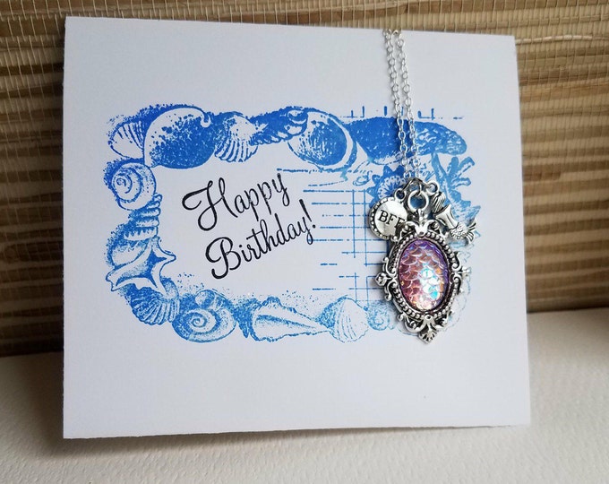Mermaid or Dragon necklace W/ CARD UniQueparty favor girl birthday Dragon gift best friend ocean BFF gift Girl Gift mother daughter gift