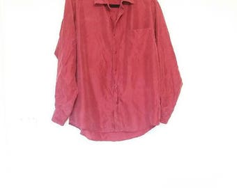 red silk button down shirt