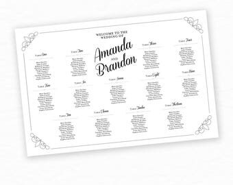 Wedding Seating Chart, Wedding Seating Plan, Wedding Seating Sign, Seating Chart Poster, Find Your Seat, Wedding Printables - Black / White