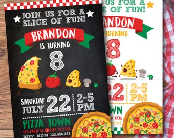 Pizza Party Invitation, Pizza Birthday Invitation, Little chef invitation, Cooking party Invitations, DIGITAL, 2 Options