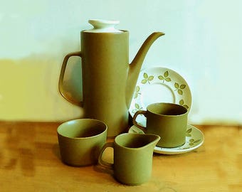 Mid century modern tea set . Coffee set of six . Mid century tea set . Olive green 15 piece set . Retro kitchen . J & G Meakin Maidstone