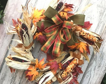 Corn Wreath, Fall wreaths,fall front door wreath,Fall Wreath for front door, Autumn Wreath,Harvest Wreath,Double Door Wreath for fall