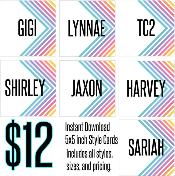 Style Price and Size Square Cards for Retailers Includes