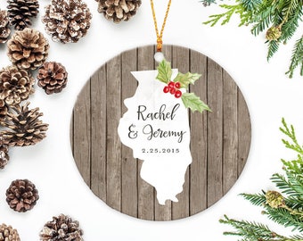Illinois State Ornament, Illinois Christmas Ornament, Personalized Family Ornament, Wedding Ornament
