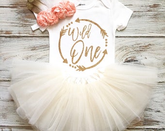 Wild One Birthday Girl- Wild One Birthday- Wild One Birthday Outfit- Wild One Shirt- Boho Birthday Girl- 1st Birthday Girl Outfit Ivory Tutu