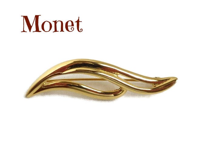 Vintage Monet Gold Tone Leaf Brooch, Curved Leaf Pin