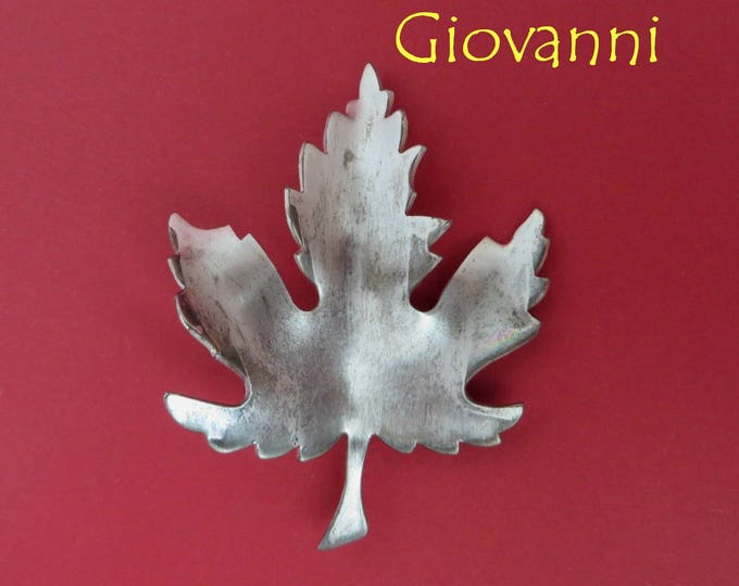 Vintage Giovanni Leaf Brooch - Signed Giovanni Pewter Toned Leaf Pin, Gift Idea, Gift Box