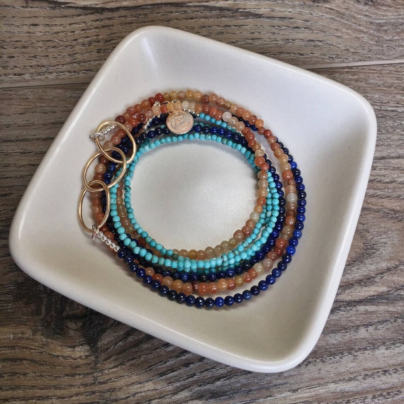 Sapphire, turquoise, moonstone necklace, gold filled necklace, beaded wrap bracelet, sterling silver, gift for women, long beaded necklace