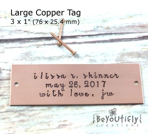 Hand Stamped Large Copper Tag Personalized Metal Tag Custom