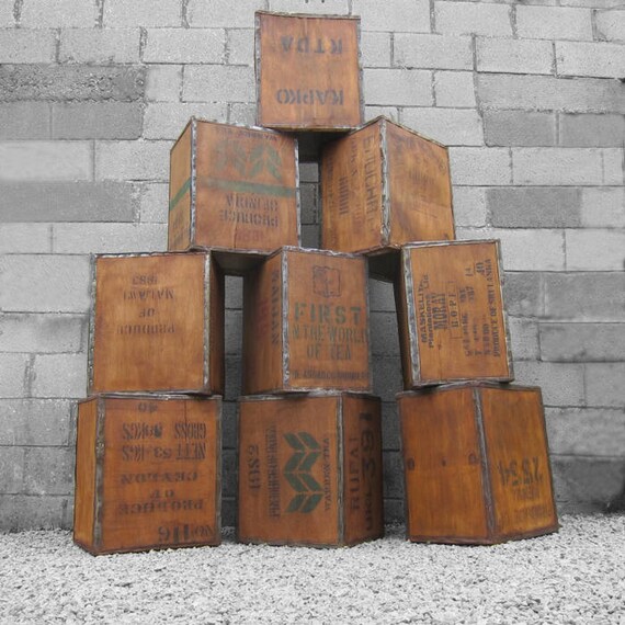 Vintage Tea Chest Trunk Box Crate Storage Side Table BedSide