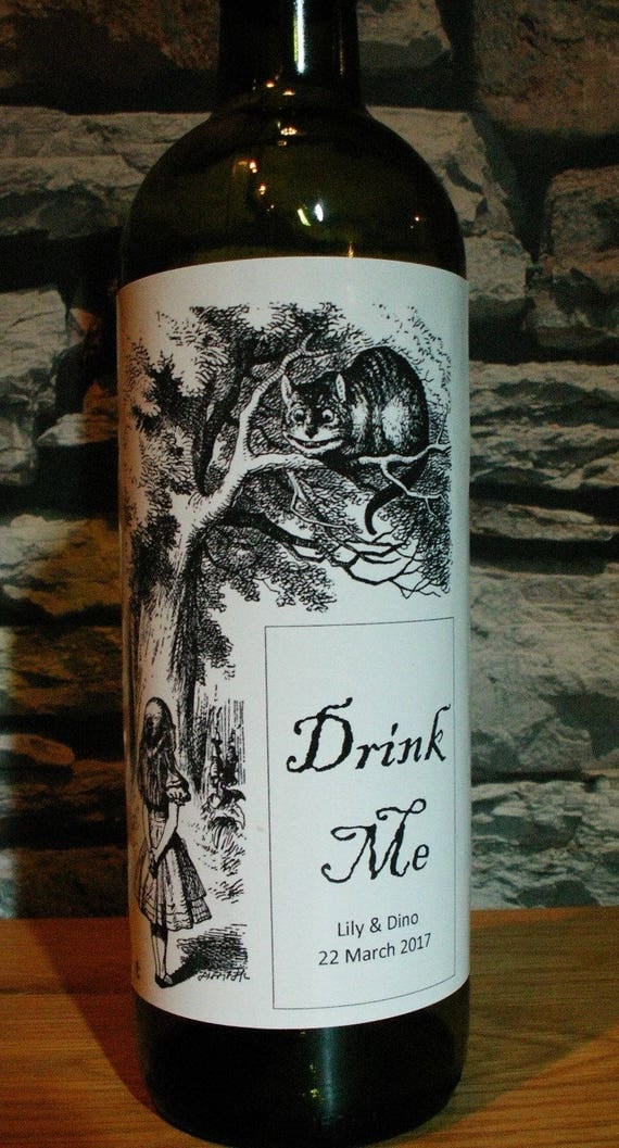 Personalised Alice In Wonderland Drink Me Wine Bottle Label