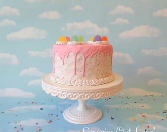 Faux Cake Fake Sprinkle Pink Drip Pastel Gumdrops Decor Food Kitchen Display