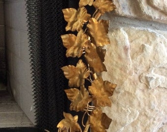 Vintage 19", Gold Gilt, Metal Tole, Floral & Vine Wall Sconce, Made in Italy, Florentia, Hollywood Regency, French Country