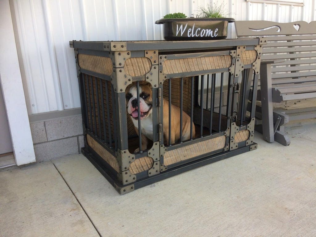 Rustic Industrial Dog Kennel Dog Crate Riveted Steel Dog