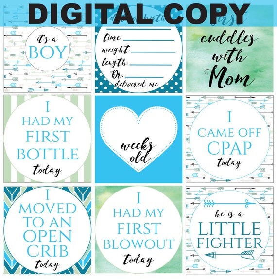 Boy Preemie NICU Milestone Cards And A No Touching Sign Boy Preemie NICU Milestone Cards And A No Touching Sign