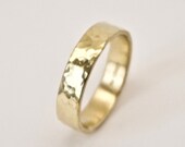 Gold Hammered Ring - Minimal Wedding Band - Solid 18 Carat - Men's - Women's - UK Hallmark - Rustic - Recycled - Distressed