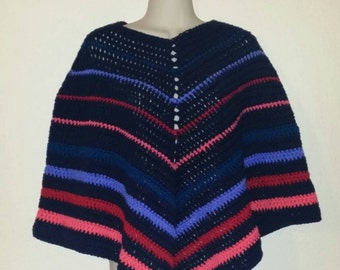 Colorful poncho, Shawl, Multi-colored poncho/shawl, Crochet poncho, Unique