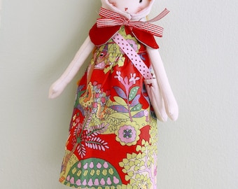 Anna made rag doll handmade dress Hat bag felt boots. READY TO SEND