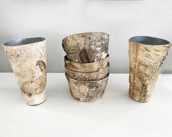 SALE HALF OFF Birch Bark Vase and Pot Wood Wrapped Planters with defects, Wedding Centerpiece Birch and Zinc Flower Pot, 50% Off