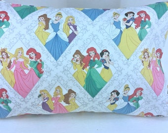 TODDLER/TRAVEL Personalized Pillow Case made with Princess Fabric | Daycare Pillow | Travel Pillow