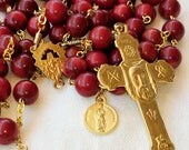 Rosary - French Coral Holy Face - Saint Mary Magdalene & Saintes-Maries - 18K Gold Vermeil