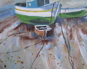 original fishing boat art, boat painting, nautical art, boat art, acrylic on canvas, coastal scene, fishing boat, fisherman, wall hanging