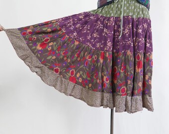 Tiered Midi Gypsy Skirt Prairie colorful long skirt Bright Ditsy Floral skirt Boho Skirt Summer multicolor skirt Festival cotton skirt