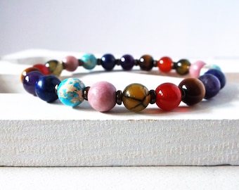 7 Chakra mala bracelet. Genuine stone high quality stretch bracelet. Spiritual healing. Chakra balancing. 8mm stones. For men or women