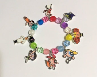 Powerpuff Girls Charm Bracelet, Powerpuff Girls Bracelet, Powerpuff Girls Birthday, Powerpuff Girls Party Favors