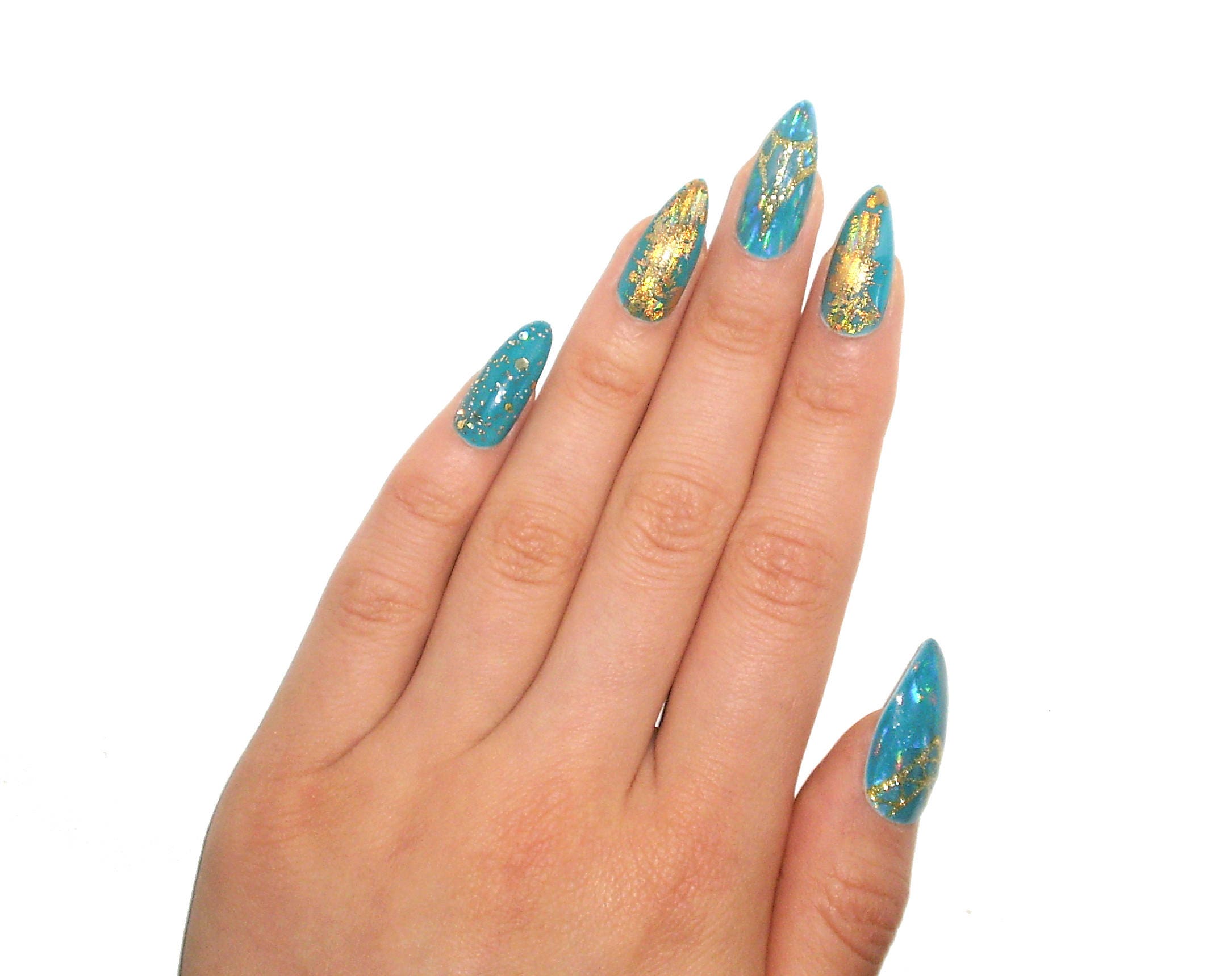 Heat Activated Holographic Gel Nails Fake nails press on