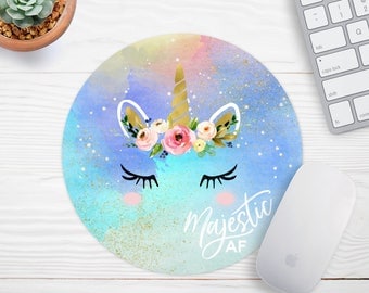 Unicorn Mousepad, Majestic AF, Girly Mouse Pad, Personalized Mouse Pad, Gold Foil Mousepad, Desk Accessories, Desk Decorations