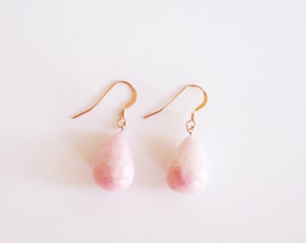 Rose Gold Earrings, Blush Pink Teardrop Earrings, Drop Earrings, Summer Jewellery, Clay Earrings, Ceramic Jewellery, Unique Gift for Her