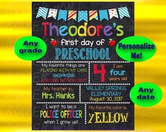 First Day Of School Chalkboard Sign, First Grade Sign, Kindergarten Sign, Second Grade, Printable Sign, Back To School Sign, Preschool Sign