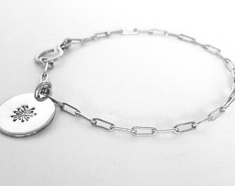 Silver Charmed Bracelet, Silver Chain Bracelet, Dandelion Charm, Personalized Initial Charm Bracelet, Handmade Bracelets, Venexia Jewelry