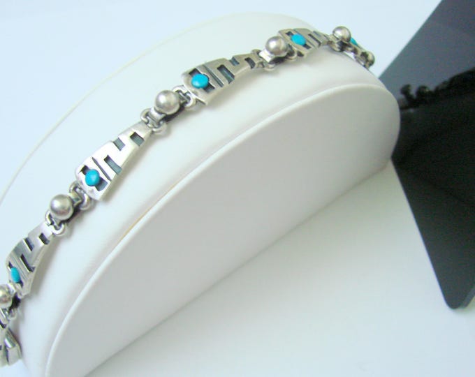 Vintage Mexico Turquoise Sterling Modernist Bracelet / 925 / 19 Grams / Artisan Jewelry / Jewellery